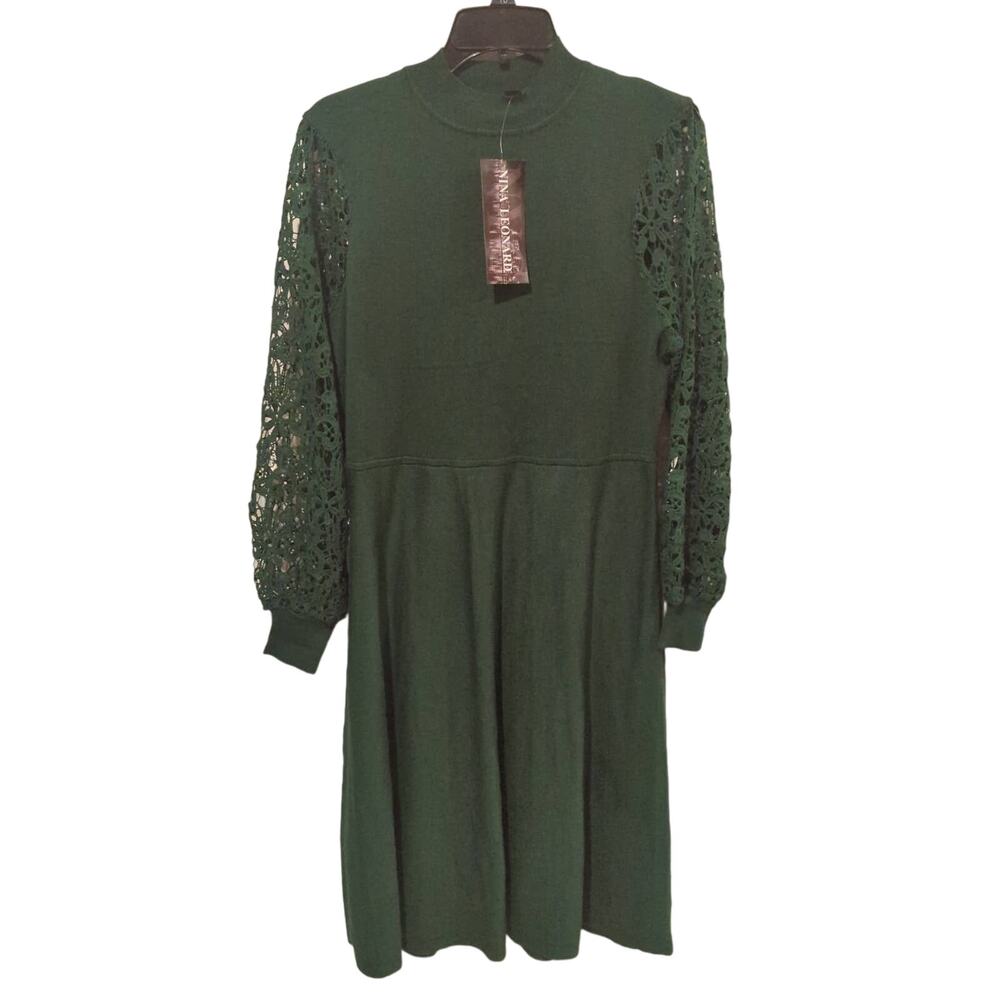 Nina Leonard Sweater Dress, Knit Lace Sleeves, NWT, M